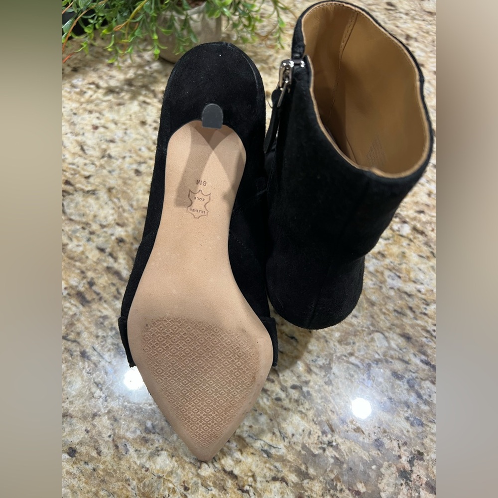 TORY BURCH Crystal-Buckle Black Velvet-like Leather Booties w/ Gunpower Metal 8M - Picture 9 of 10